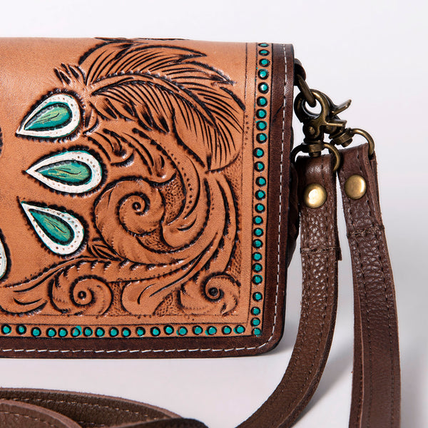 ADBGM169 Hand-Tooled Leather Organiser Purse - Western Floral Scroll