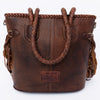 ADBGD146 American Darling Western Leather Tote Bag - Basket Weave Fringed Handcrafted Purse