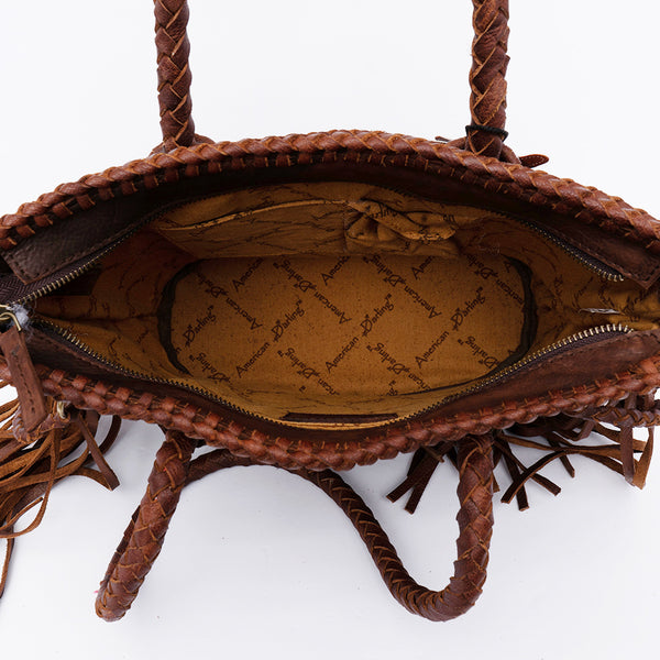 ADBGD146 American Darling Western Leather Tote Bag - Basket Weave Fringed Handcrafted Purse