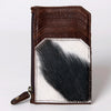 ADCCM101 Cowhide & Brown Leather Zipper Card Holder - Western Slim Wallet