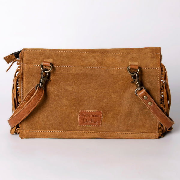 ADBGM307 Tooled Leather & Genuine suede Fringe Crossbody - Western Floral Panel & Adjustable Strap