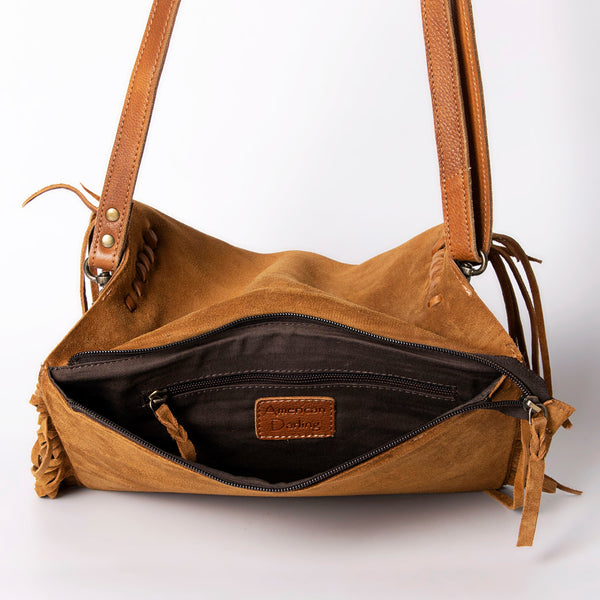 ADBGM307 Tooled Leather & Genuine suede Fringe Crossbody - Western Floral Panel & Adjustable Strap