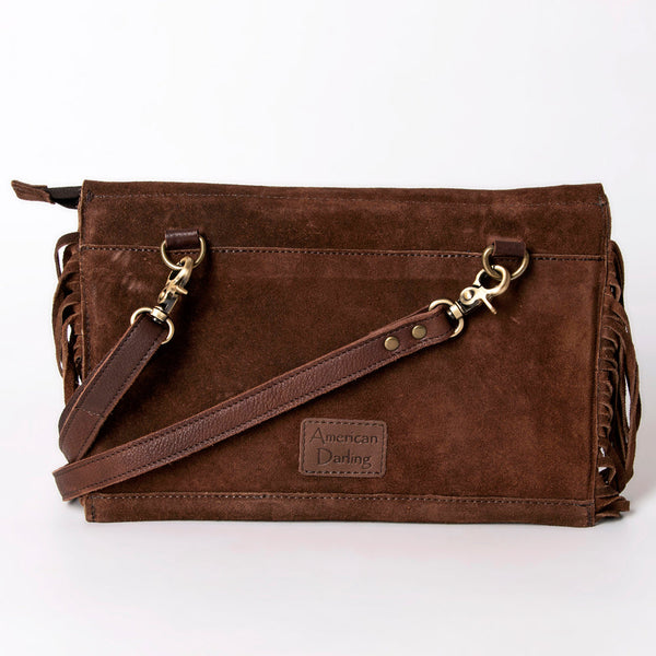 ADBGM307 Tooled Leather & Genuine suede Fringe Crossbody - Western Floral Panel & Adjustable Strap