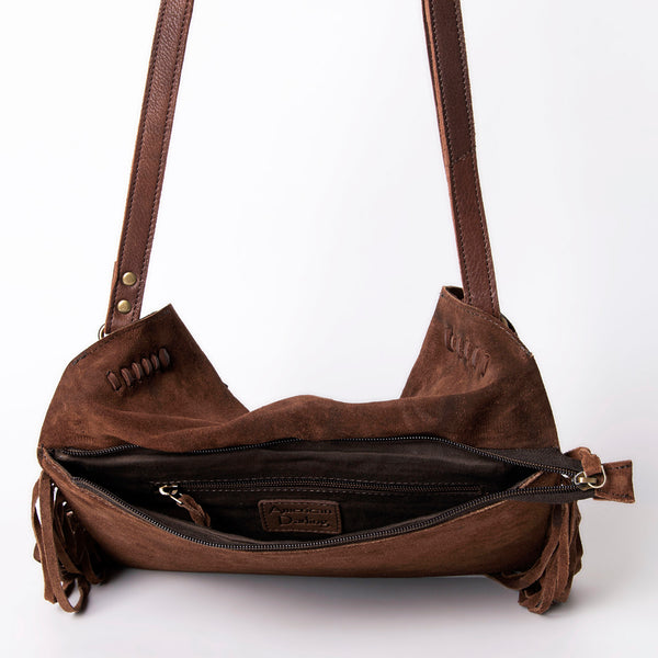 ADBGM307 Tooled Leather & Genuine suede Fringe Crossbody - Western Floral Panel & Adjustable Strap