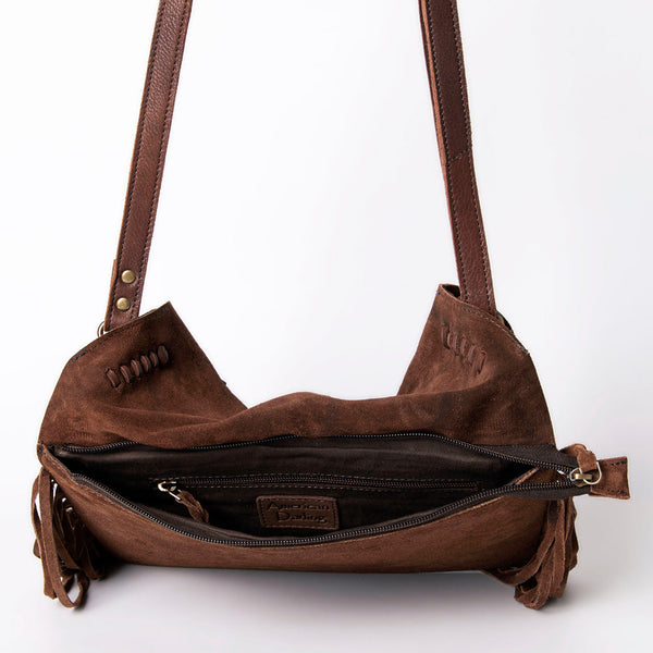 ADBGM307 Tooled Leather & Genuine suede Fringe Crossbody - Western Floral Panel & Adjustable Strap
