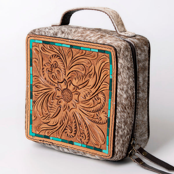 ADBGA311 American Darling Tooled Leather and Cowhide Floral Western Jewelry Case