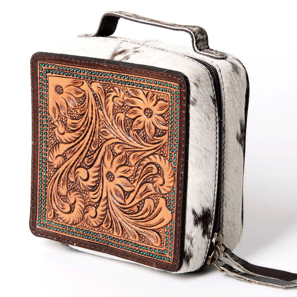 ADBGA311 American Darling Tooled Leather and Cowhide Floral Western Jewelry Case