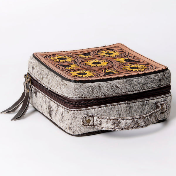 ADBGA311 American Darling Tooled Leather and Cowhide Floral Western Jewelry Case