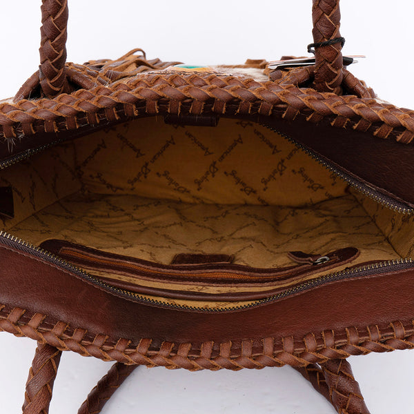 ADBGD128 American Darling Hair-On Cowhide Tote Bag with Turquoise Stone & Fringes