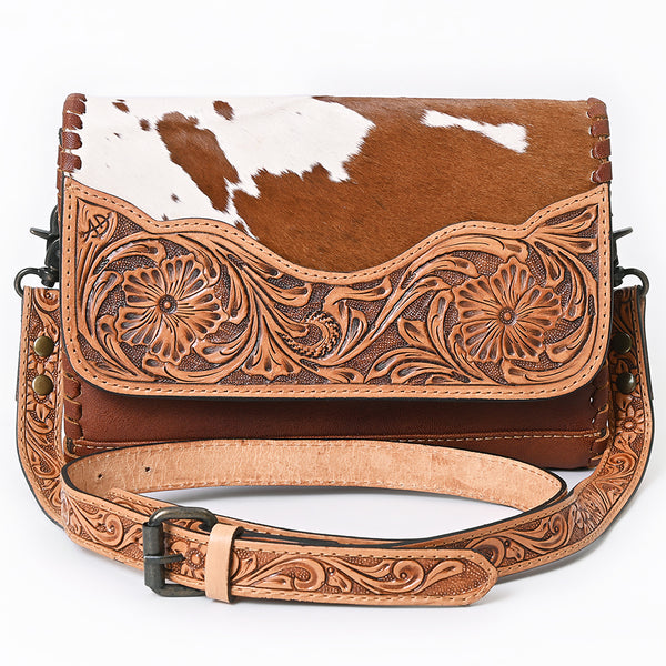 ADBG1065 American Darling Hand-Tooled Hair-On Leather Crossbody Bag Genuine Western Cowhide Purse