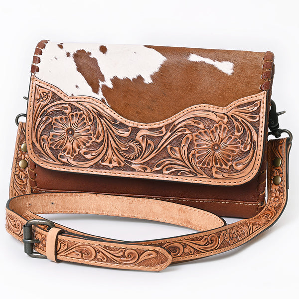 ADBG1065 American Darling Hand-Tooled Hair-On Leather Crossbody Bag Genuine Western Cowhide Purse