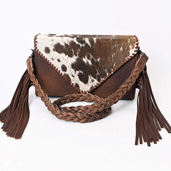 ADBG1067 American Darling Hair-On Leather Envelope Bag with Fringe Western Crossbody Cowhide Purse