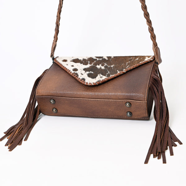 ADBG1067 American Darling Hair-On Leather Envelope Bag with Fringe Western Crossbody Cowhide Purse