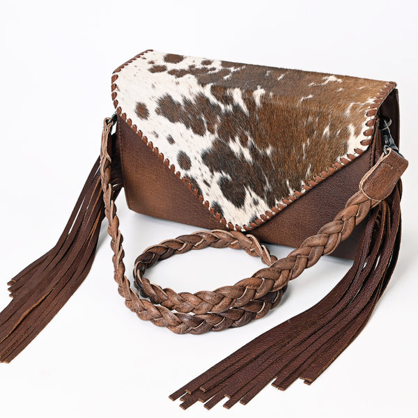 ADBG1067 American Darling Hair-On Leather Envelope Bag with Fringe Western Crossbody Cowhide Purse