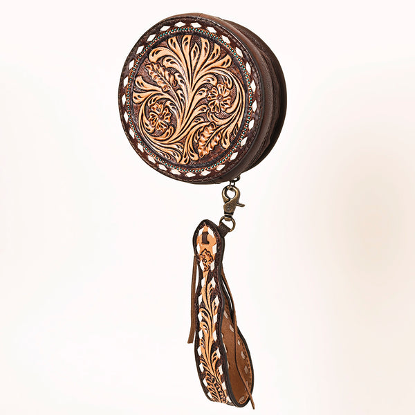 ADBGF135 Round Tooled Leather Canteen Bag - Floral Western Design