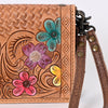 ADBG485 Western Hand Tooled Leather Floral Crossbody Organiser Bag