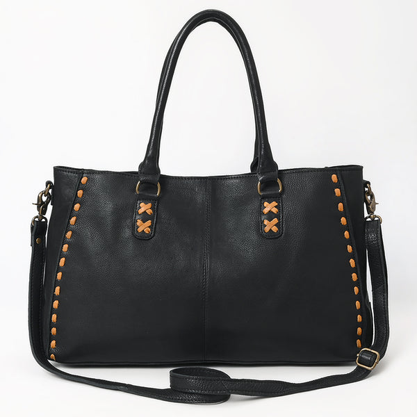 ADBGM127 Distressed Leather Tote Bag - Western Whipstitch Handbag with Crossbody Strap