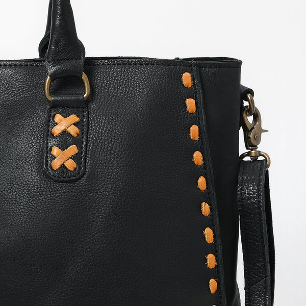 ADBGM127 Distressed Leather Tote Bag - Western Whipstitch Handbag with Crossbody Strap