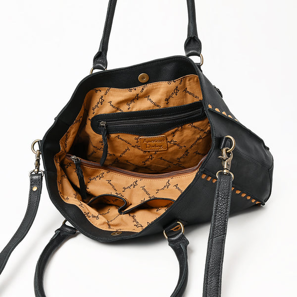 ADBGM127 Distressed Leather Tote Bag - Western Whipstitch Handbag with Crossbody Strap