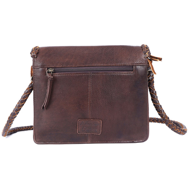 ADBGM261 Handcrafted Leather Crossbody Bag with Turquoise Concho & Braided Trim - Western Shoulder Purse