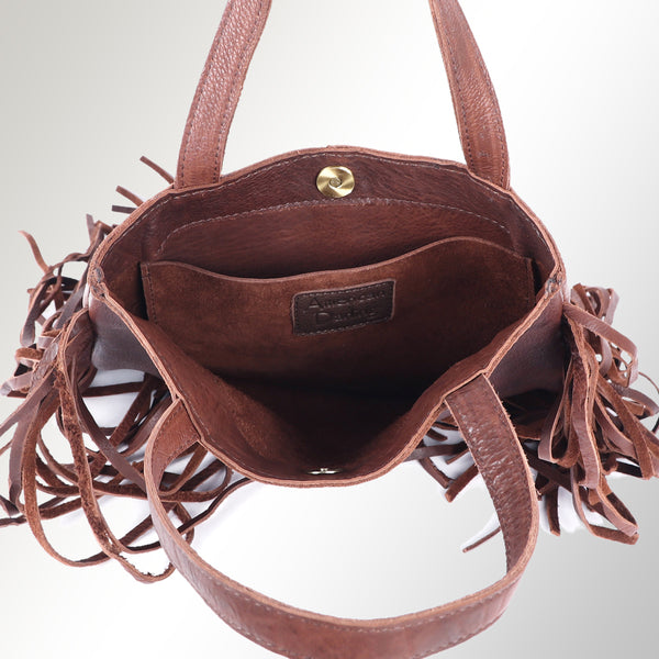 ADBGM305 Rustic Leather Fringe Tote - Boho Western Bag with Long Fringe Detail