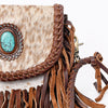 ADBGM338 Spotted Cowhide Fringe Crossbody Bag with Turquoise Concho - Small Western Braided Flap Purse