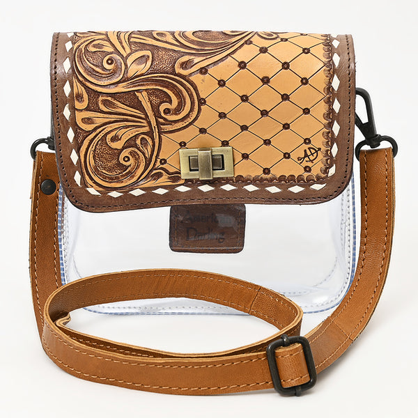 ADBGZ722 Clear Crossbody Bag with Quilted Tooled Leather Flap - Western Stadium-Approved Purse