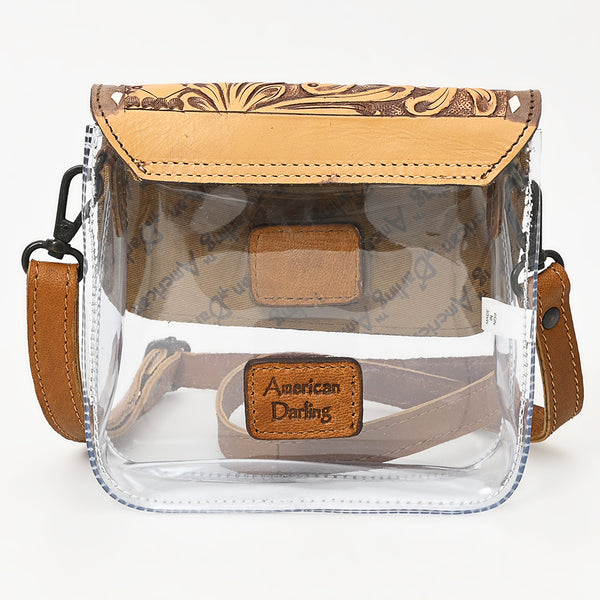 ADBGZ722 Clear Crossbody Bag with Quilted Tooled Leather Flap - Western Stadium-Approved Purse