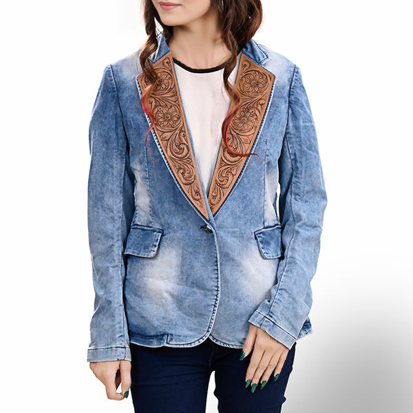 ADBZ702 American Darling Denim & Harness Leather Western Blazer Jacket