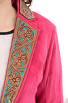 ADBZ703 American Darling Pink Fabric & Tooled Harness Leather Western Blazer Jacket