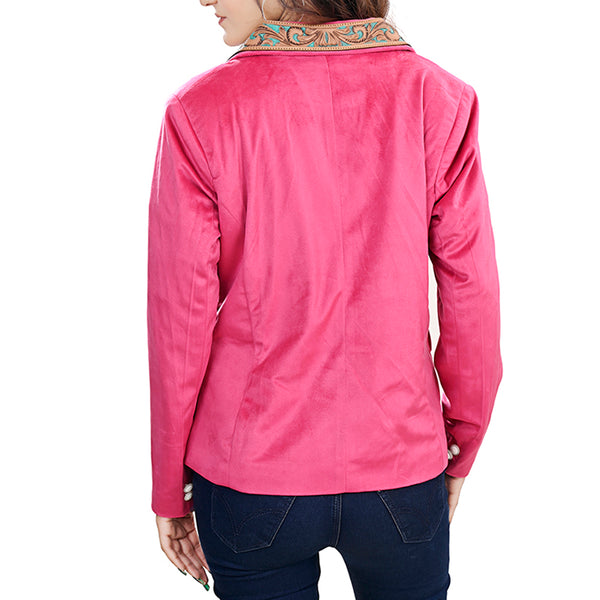 ADBZ703 American Darling Pink Fabric & Tooled Harness Leather Western Blazer Jacket