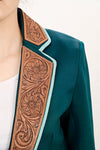 ADBZ704 American Darling Green Fabric & Harness Leather Western Blazer Jacket