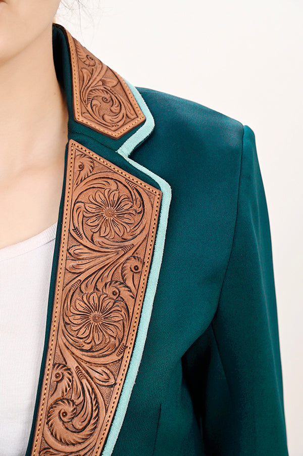 ADBZ704 American Darling Green Fabric & Harness Leather Western Blazer Jacket