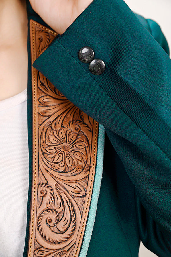 ADBZ704 American Darling Green Fabric & Harness Leather Western Blazer Jacket