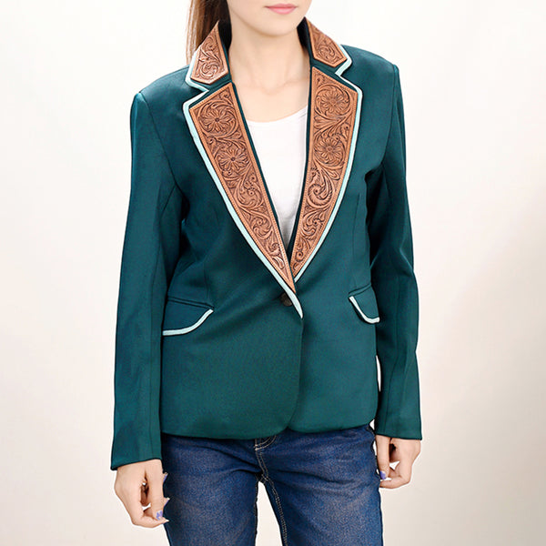 ADBZ704 American Darling Green Fabric & Harness Leather Western Blazer Jacket