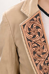 ADBZ705 American Darling Tan Denim & Harness Leather Western Blazer Jacket