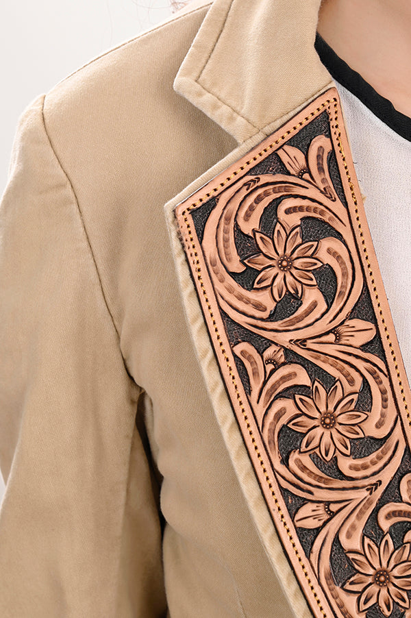 ADBZ705 American Darling Tan Denim & Harness Leather Western Blazer Jacket