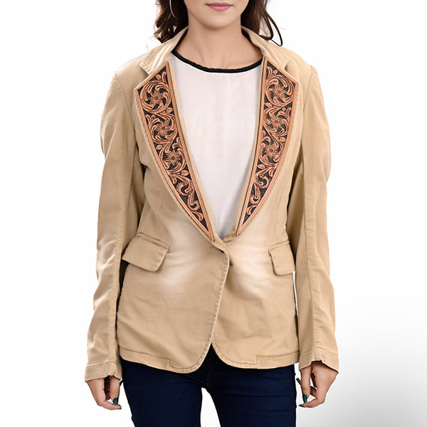 ADBZ705 American Darling Tan Denim & Harness Leather Western Blazer Jacket