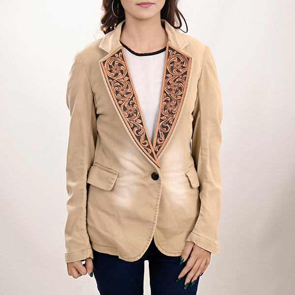 ADBZ705 American Darling Tan Denim & Harness Leather Western Blazer Jacket