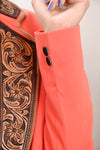 ADBZ706 American Darling Coral Fabric & Harness Leather Western Blazer Jacket