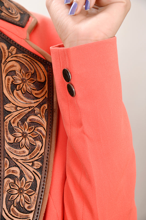 ADBZ706 American Darling Coral Fabric & Harness Leather Western Blazer Jacket