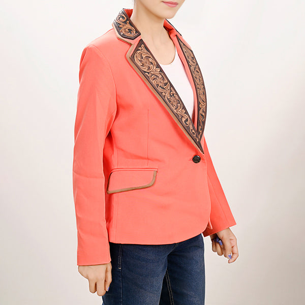 ADBZ706 American Darling Coral Fabric & Harness Leather Western Blazer Jacket