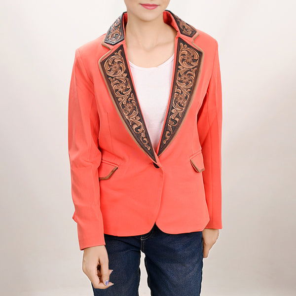 ADBZ706 American Darling Coral Fabric & Harness Leather Western Blazer Jacket