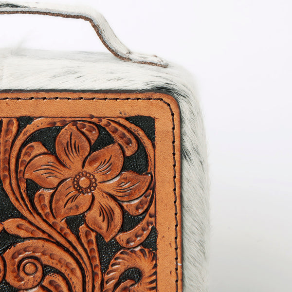 ADBGA311 American Darling Tooled Leather and Cowhide Floral Western Jewelry Case