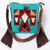 ADBG905 American Darling Southwestern Wool Blanket & Tooled Leather Crossbody Bag with Fringes