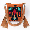 ADBG905 American Darling Southwestern Wool Blanket & Tooled Leather Crossbody Bag with Fringes