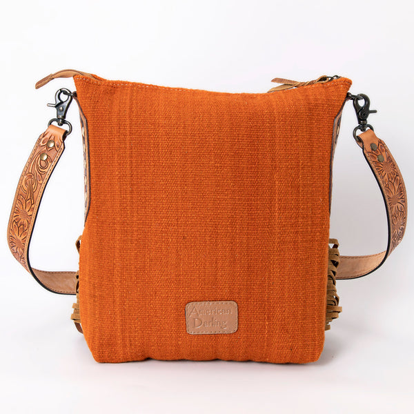 ADBG905 American Darling Southwestern Wool Blanket & Tooled Leather Crossbody Bag with Fringes