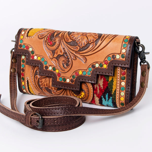 ADBG941 American Darling Handcrafted Wallet with Hand Tooled Floral Leather & Woven Saddle Blanket
