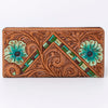 ADBG488 Artisan Genuine Leather Clutch with Tooled Floral Patterns and Braided Trim