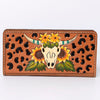 ADBG488 Artisan Genuine Leather Clutch with Tooled Floral Patterns and Braided Trim
